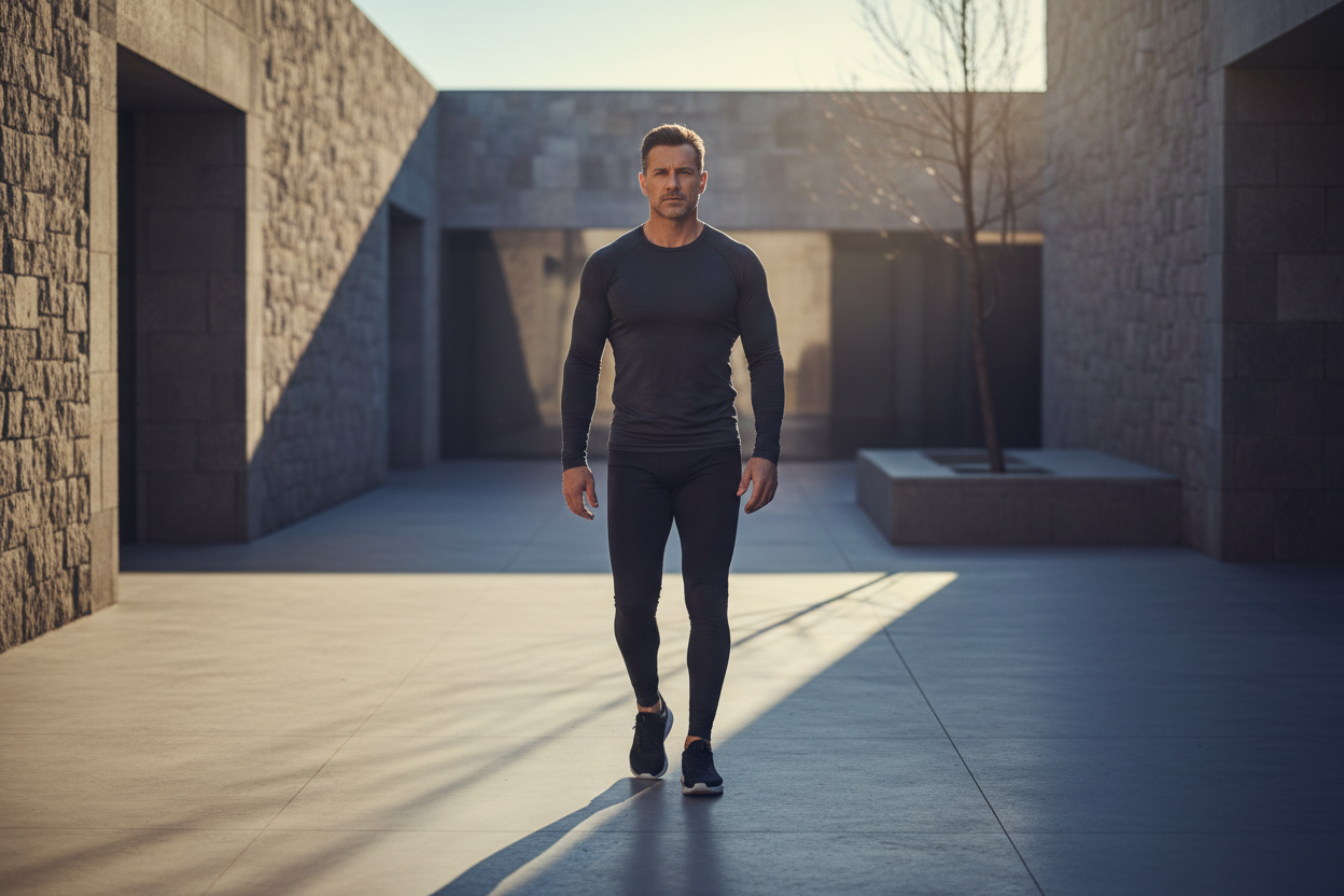 Man over 40 training with focus and discipline — energy, longevity, and performance habits by Valtier