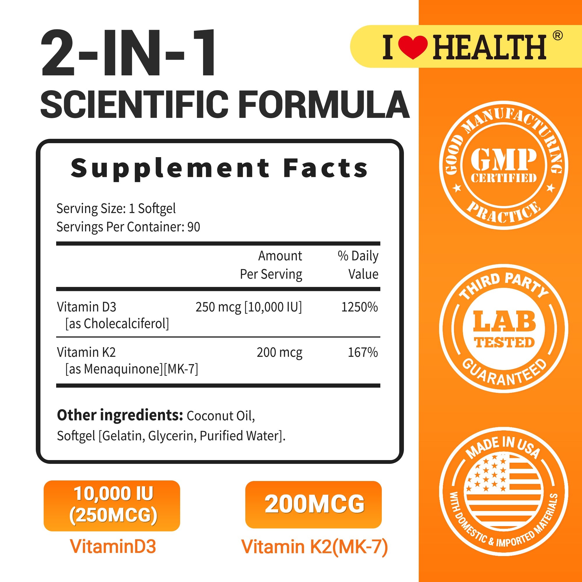 Vitamin D3 10,000 IU + K2 (MK-7) — 90 Softgels