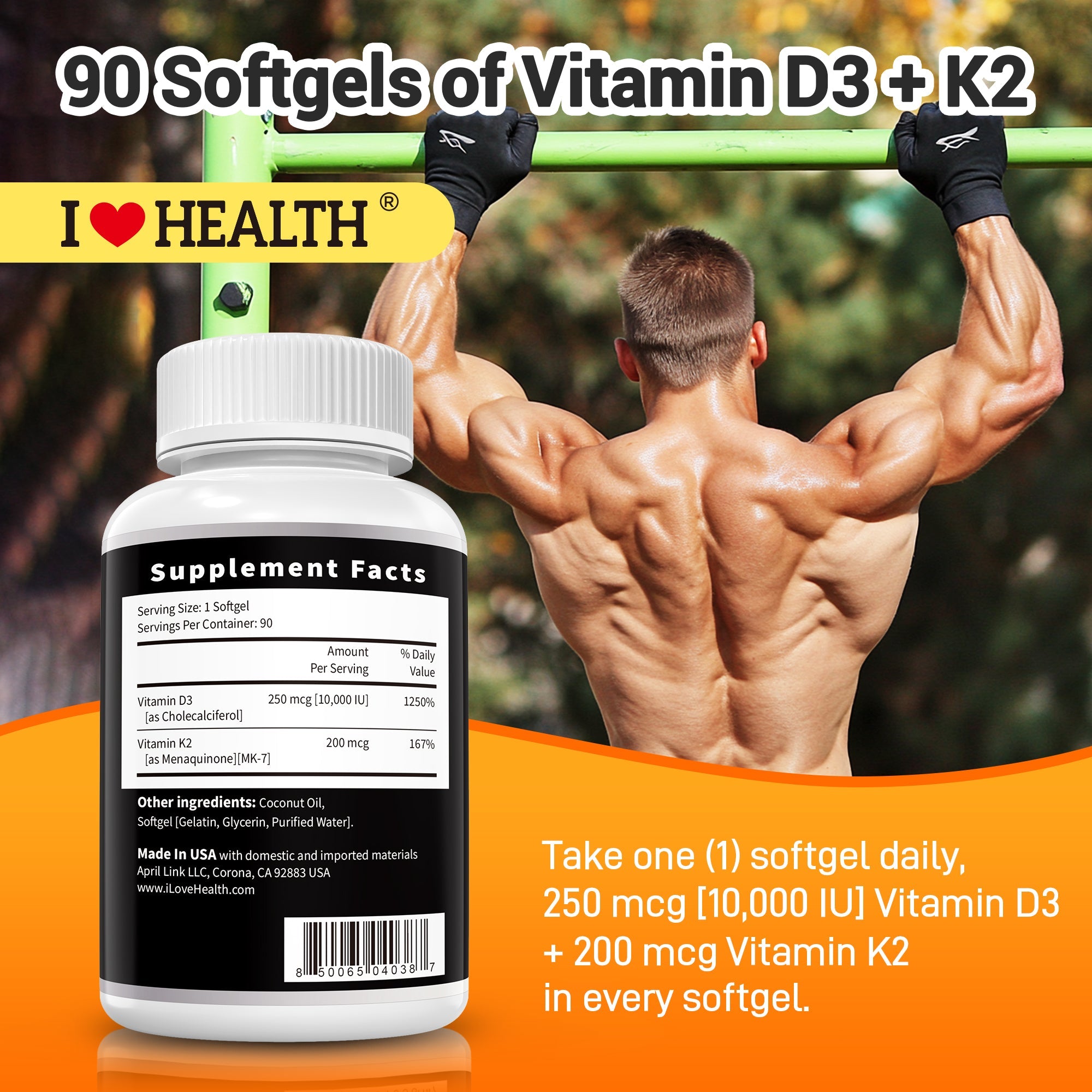 Vitamin D3 10,000 IU + K2 (MK-7) — 90 Softgels