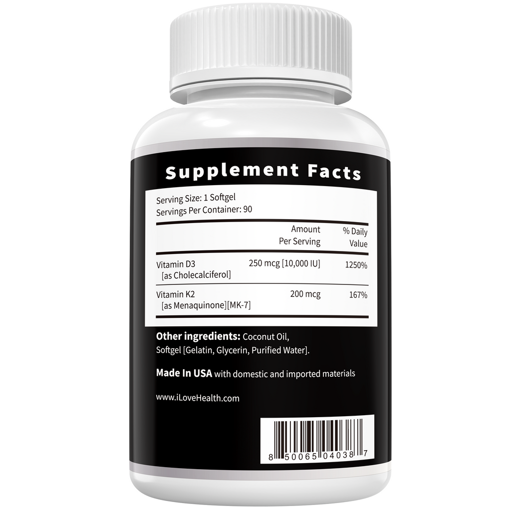 Vitamin D3 10,000 IU + K2 (MK-7) — 90 Softgels