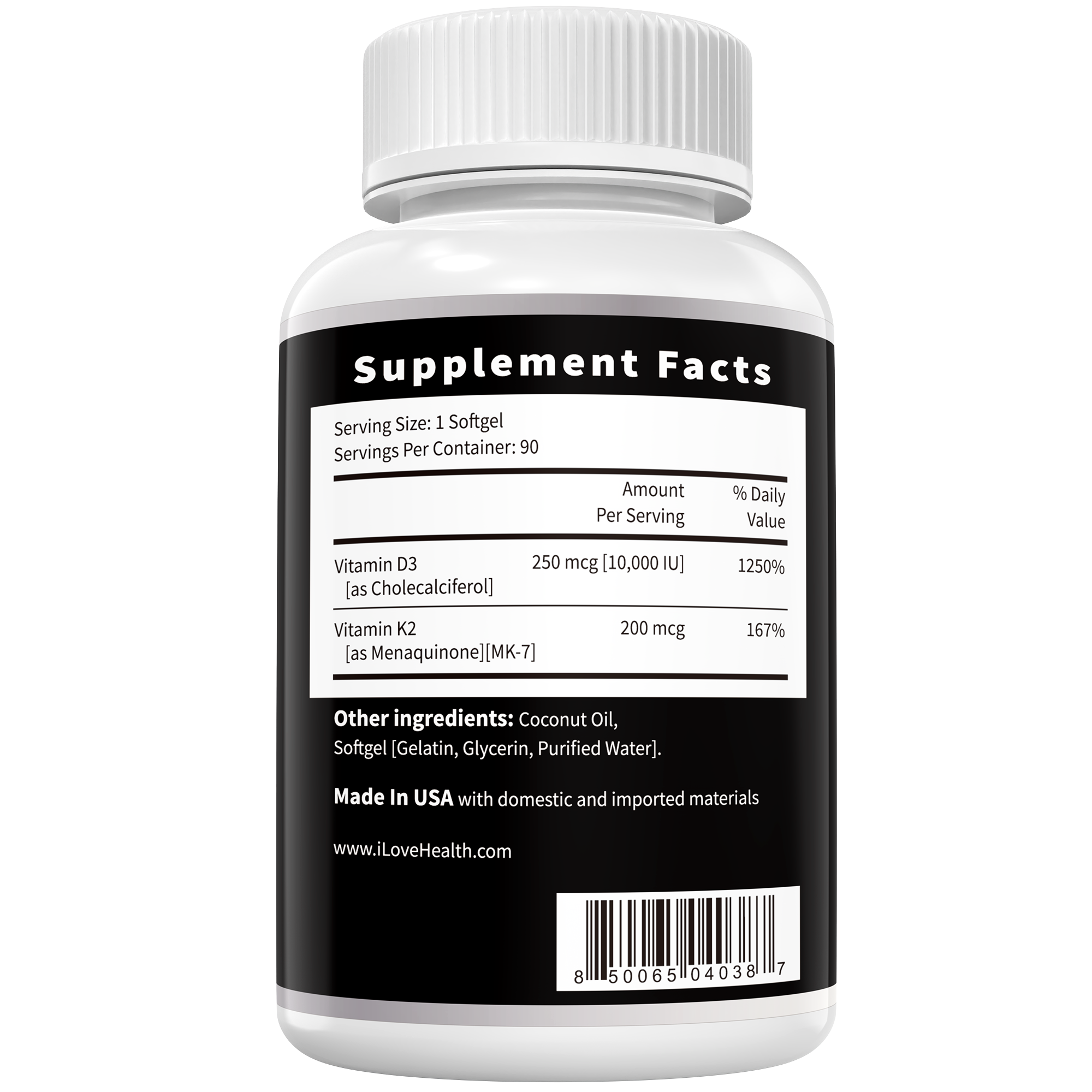 Vitamin D3 10,000 IU + K2 (MK-7) — 90 Softgels